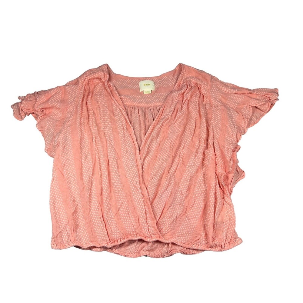 Maeve Womans Coral Pink Dot‎ Nell Wrap Crop Top Anthropologie Short Sleeve XL